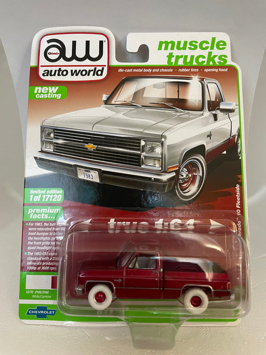 Auto World ULTRA RED Muscle Trucks 1983 Chevy Silverado 10 Fleetside Pickup